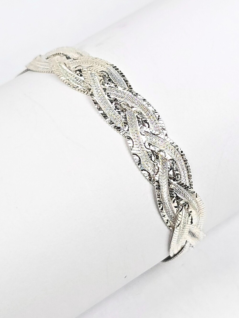Braided Link Bracelet 925 Sterling Silver Diamond-Cut 9mm Fancy Mesh Chain 19cm